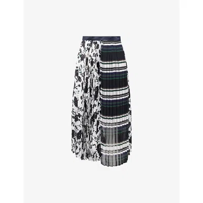Sacai Womens White Multi Pattern Mix Satin Midi Skirt Xs