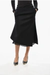 Sacai Wool A-line Skirt With Chiffon Petticoat In Black