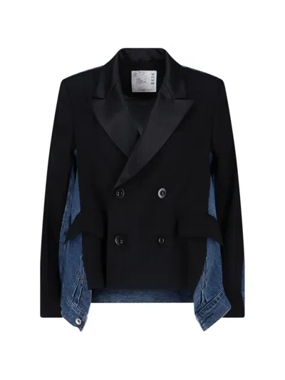 Sacai Wool And Denim Jacket In Multi