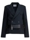 Sacai Wool And Leather Coat Jackets And Coats Grey In Black