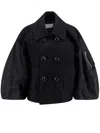Sacai Puff Nylon-sleeve Cropped Wool Pea Coat