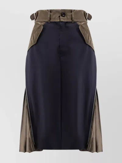 Sacai Wool And Nylon Midi Skirt In Black