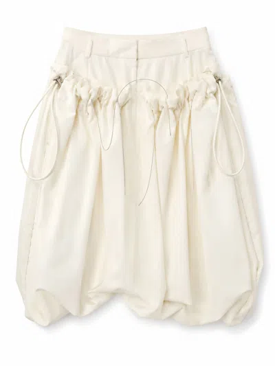 Sacai Wool Balloon Skirt With Drawstrings And Belt Loops In White
