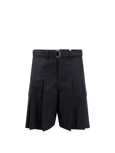 SACAI WOOL BERMUDA SHORTS WITH STRIPED MOTIF