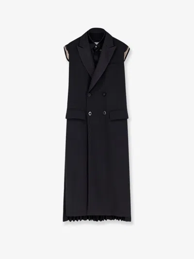 Sacai Womens Black Pleated Peak-lapels Woven-blend Vest Xs