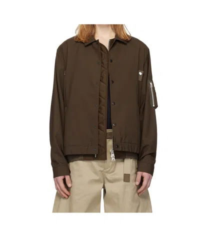 Sacai Layered Woven Blouson Jacket In Brown