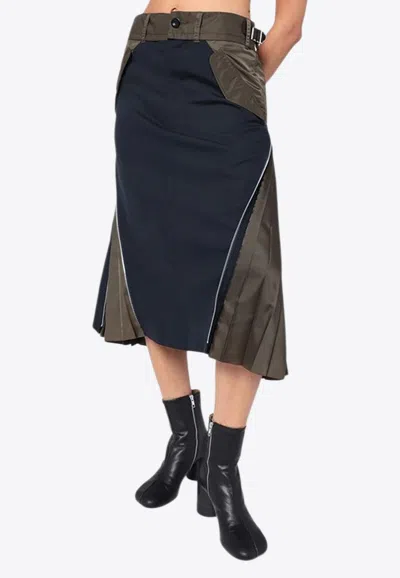 Sacai Tailored Skirt With Belted High Waist In Blue