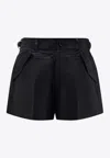 Sacai Front Pleats Wool Blend Shorts In Black