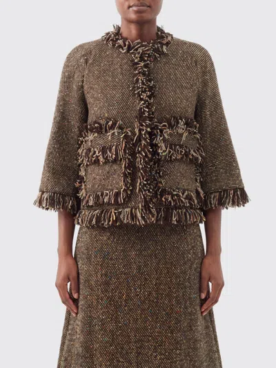 Sacai Wool Blend Short Jacket With Fringed Neckline And Patch Pockets In Multi
