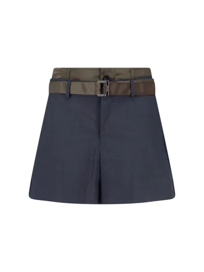 Sacai Wool Blend Shorts In Blue