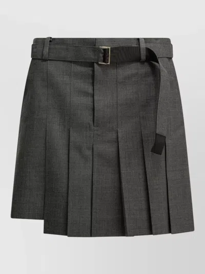 Sacai Wool Blend Tailored High Waist Shorts In Brown