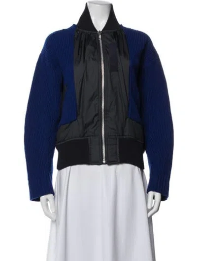 Pre-owned Sacai Wool Bomber Jacket In Blue