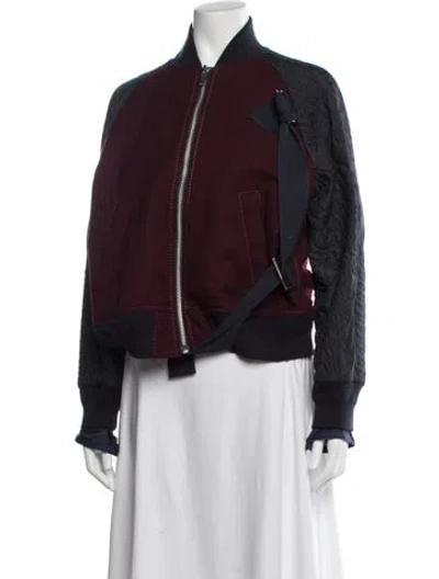 Pre-owned Sacai Wool Bomber Jacket In Burgundy