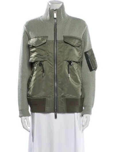 Pre-owned Sacai Wool Bomber Jacket In Green