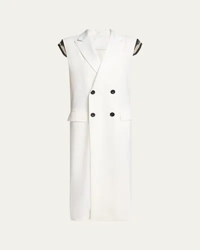 Sacai Wool Cape Double-breasted Long Vest In White
