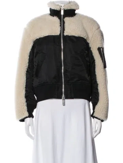 Pre-owned Sacai Wool Colorblock Pattern Bomber Jacket In Black