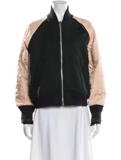 Pre-owned Sacai Wool Colorblock Pattern Bomber Jacket In Green