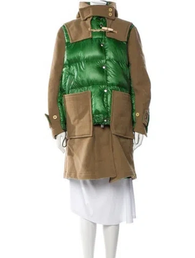 Pre-owned Sacai Wool Colorblock Pattern Down Coat In Neutral