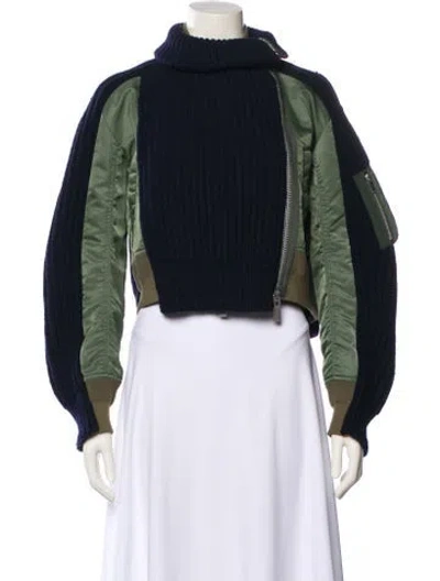 Pre-owned Sacai Wool Colorblock Pattern Jacket In Black