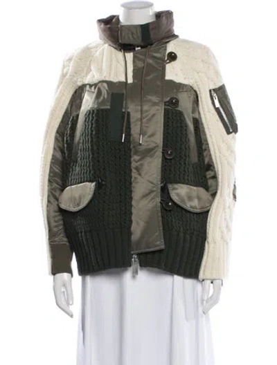 Pre-owned Sacai Wool Colorblock Pattern Jacket In Green
