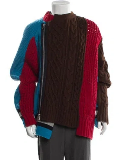 Pre-owned Sacai Wool Colorblock Pattern Moto Jacket In Brown