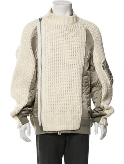 Pre-owned Sacai Wool Colorblock Pattern Moto Jacket In Neutral