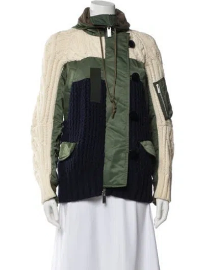 Pre-owned Sacai Wool Colorblock Pattern Utility Jacket In Green