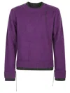 Sacai Men's Mohair Knit Layered Crewneck Sweater In Purple