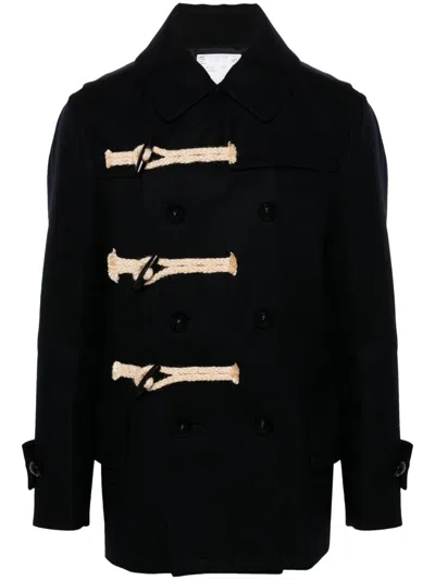Sacai Wool Duffle Jacket In Navy