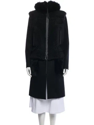 Pre-owned Sacai Wool Faux Fur Coat In Black