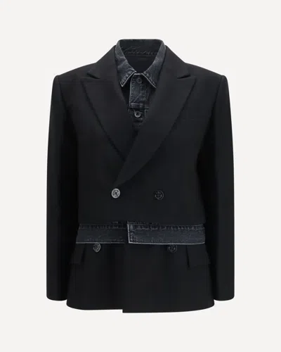 Sacai Wool Flannel And Denim Jacket In Black