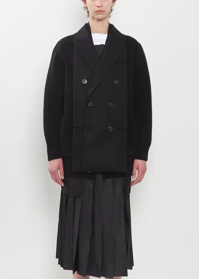 Sacai Wool Flannel X Wool Knit Cardigan In Black 001
