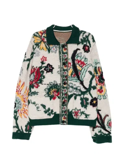 Sacai Wool Sweater Floral Collar Ribbed Trims In Multi
