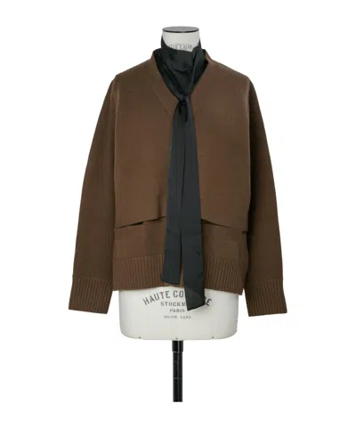 Sacai Wool Knit Cardigan In Brown