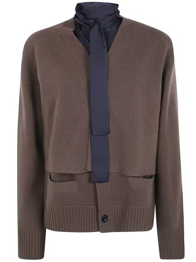 Sacai Wool Knit Cardigan In Brown