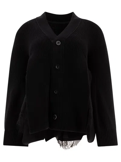 Sacai Wool Knit Cardigan In Black