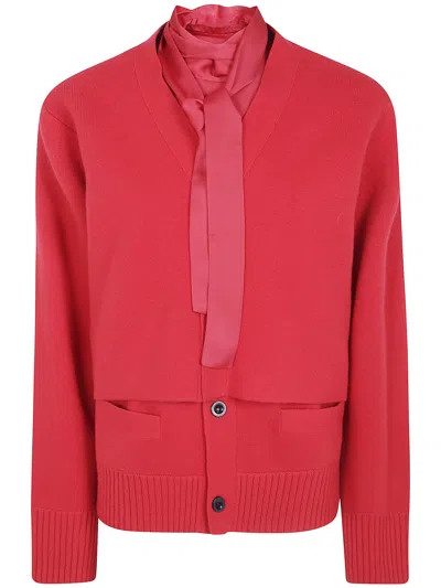 Sacai Wool Knit Cardigan In Red