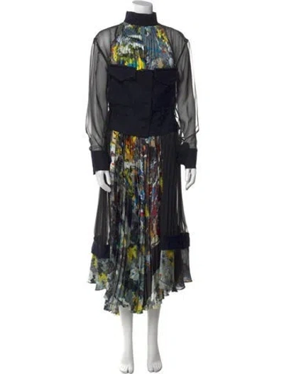 Pre-owned Sacai Wool Long Dress In Black