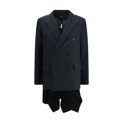 Sacai Wool Melton And Wool Knit Jacket In Blue