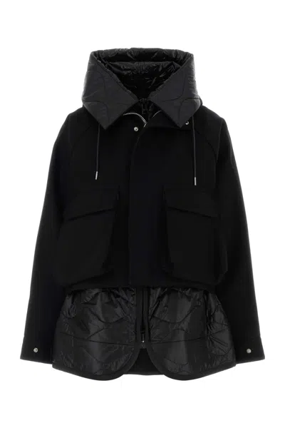 Sacai Wool Melton Blouson In Black