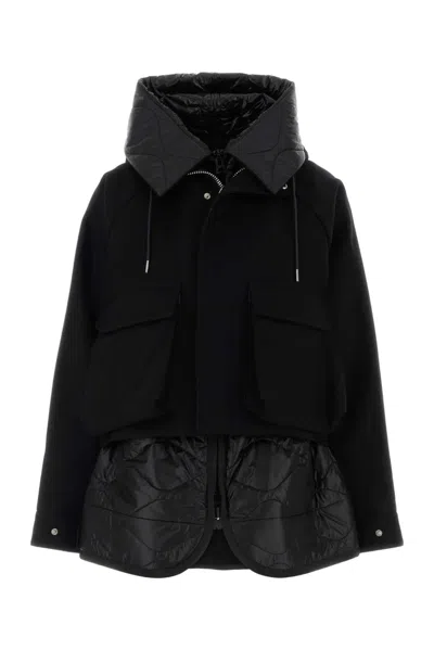 Sacai Wool Melton Blouson In Black