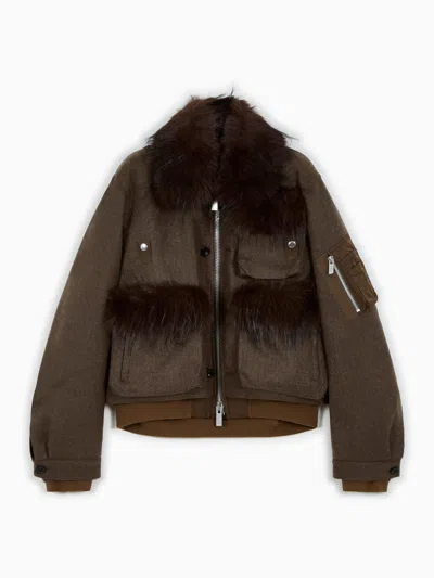 Sacai Wool Melton Blouson Jacket In Brown