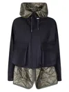 Sacai Wool Melton Blouson With Down-effect Inner Jacket In Black