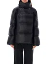 Sacai Womens Black Funnel-neck Contrast-panels Regular-fit Shell Coat