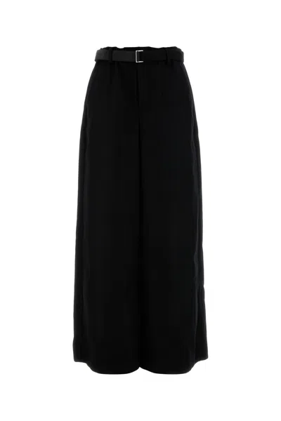 SACAI SACAI BLACK WOOL WIDE-LEG PANT