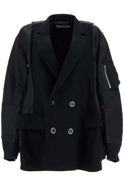 SACAI SACAI WOOL MELTON X NYLON TWILL QUILTED COAT