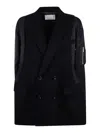 Sacai Wool Melton X Nylon Twill Quilted Coat In Black