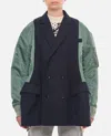 SACAI WOOL MELTON X NYLON TWILL QUILTED COAT