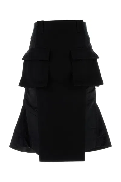 Sacai Wool Melton X Nylon Twill Skirt-2 Nd  Female In Black
