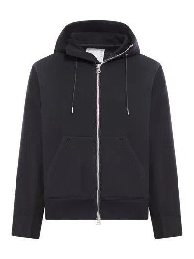 Sacai Wool Melton X Sponge Sweat Hoodie In Black
